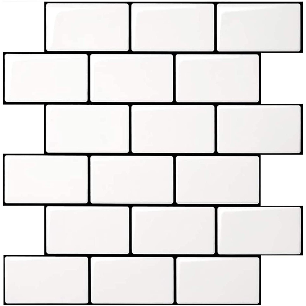 Subway Tile Peel and Stick Backsplash, White with gray grout